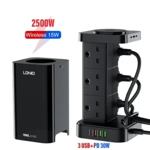 Ldnio Tower 15W Wireless Charging Power Socket With 6 Outlet 4 USB Ports Power Strip SKW6457