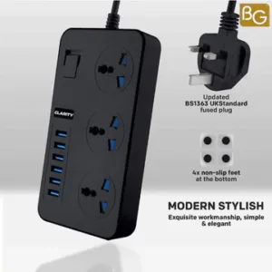 Clarity Extension 2 Metre 6 USB 3 Electric Socket 2500W